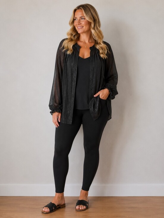 Simply Vera Vera Wang Tops - Women's Black Shimmery Layered Button Front Top - Brand: Simply Vera Vera Wang